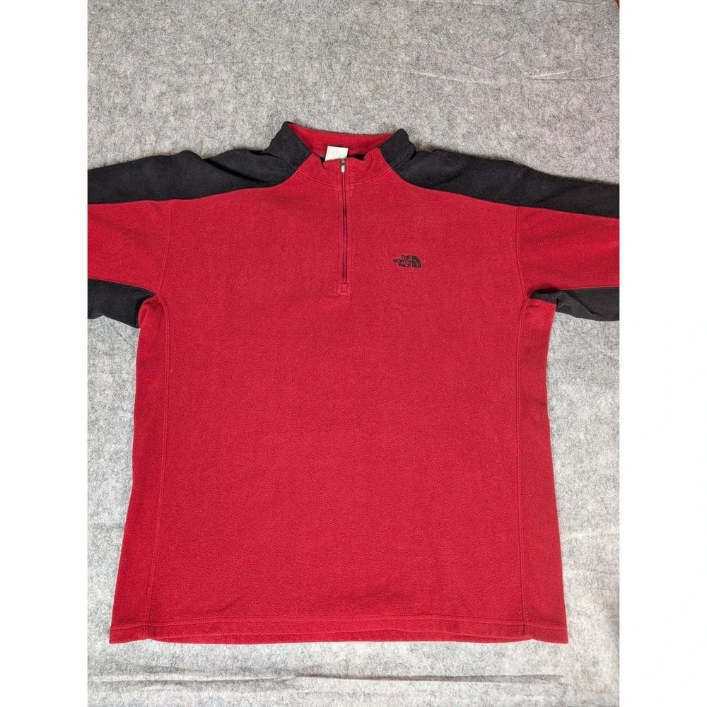 The North Face Mens Red Black Fleece Pullover 1/4 Zip Sweater Large L‎